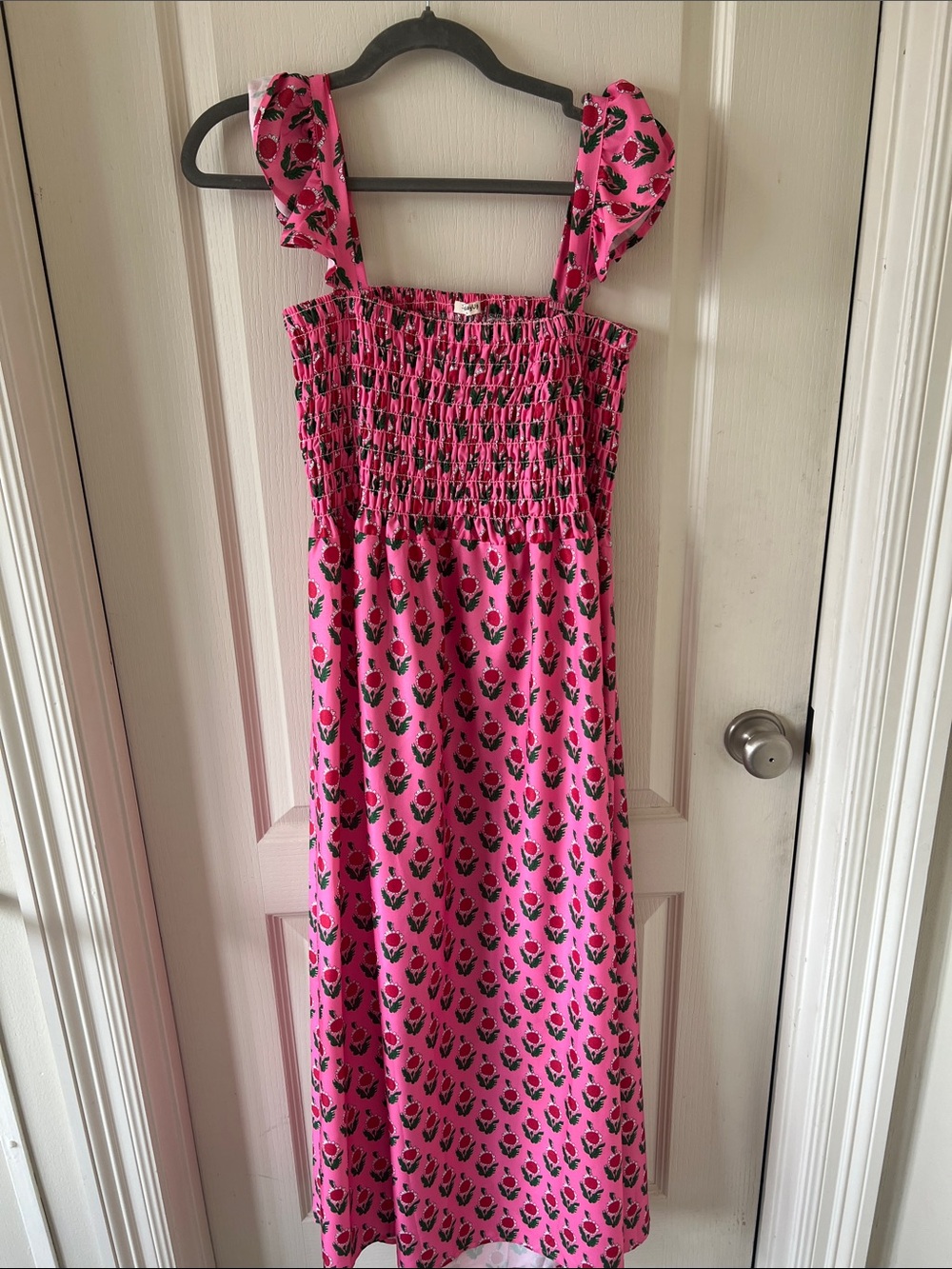 SundayUp Pink Floral Smocked Midi Dress